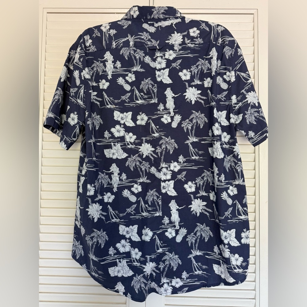 Navy Hawaiian Print Short-Sleeve Shirt